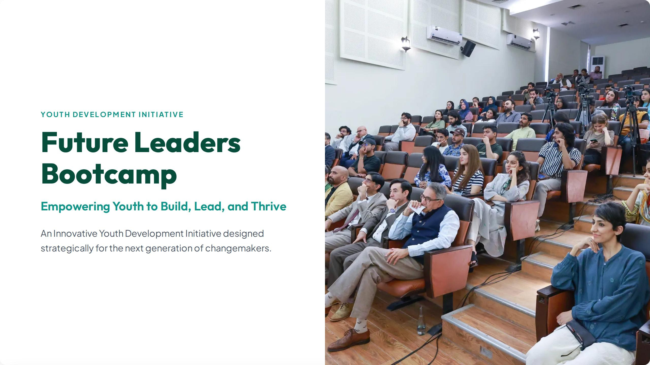 Future Leaders Bootcamp pitch deck cover for Ahmad Shahzad Foundation
