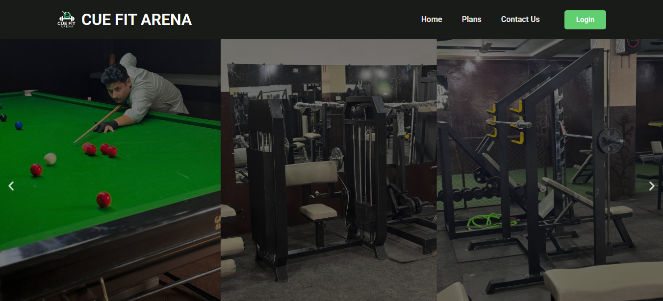 CueFit Arena gym website homepage preview