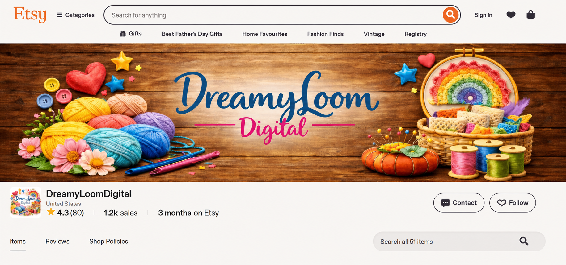 Dreamy Loom Digital Etsy storefront preview