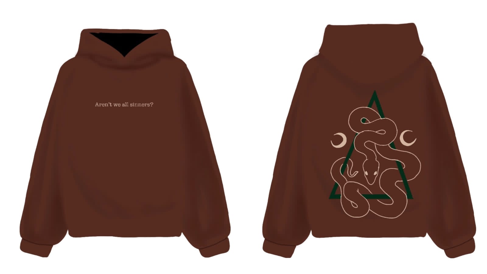 Brown hoodie front and back fashion design concept