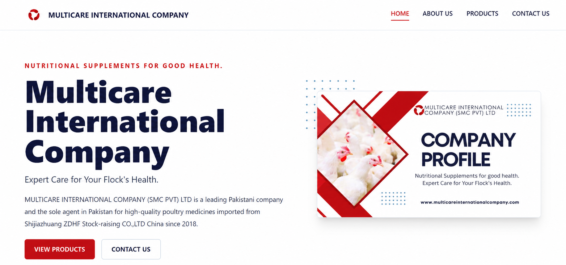 Multi Care International Company website homepage preview