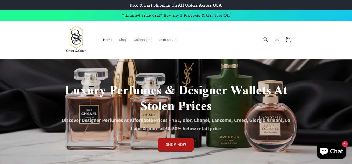 Scent Stitch Shopify storefront homepage preview