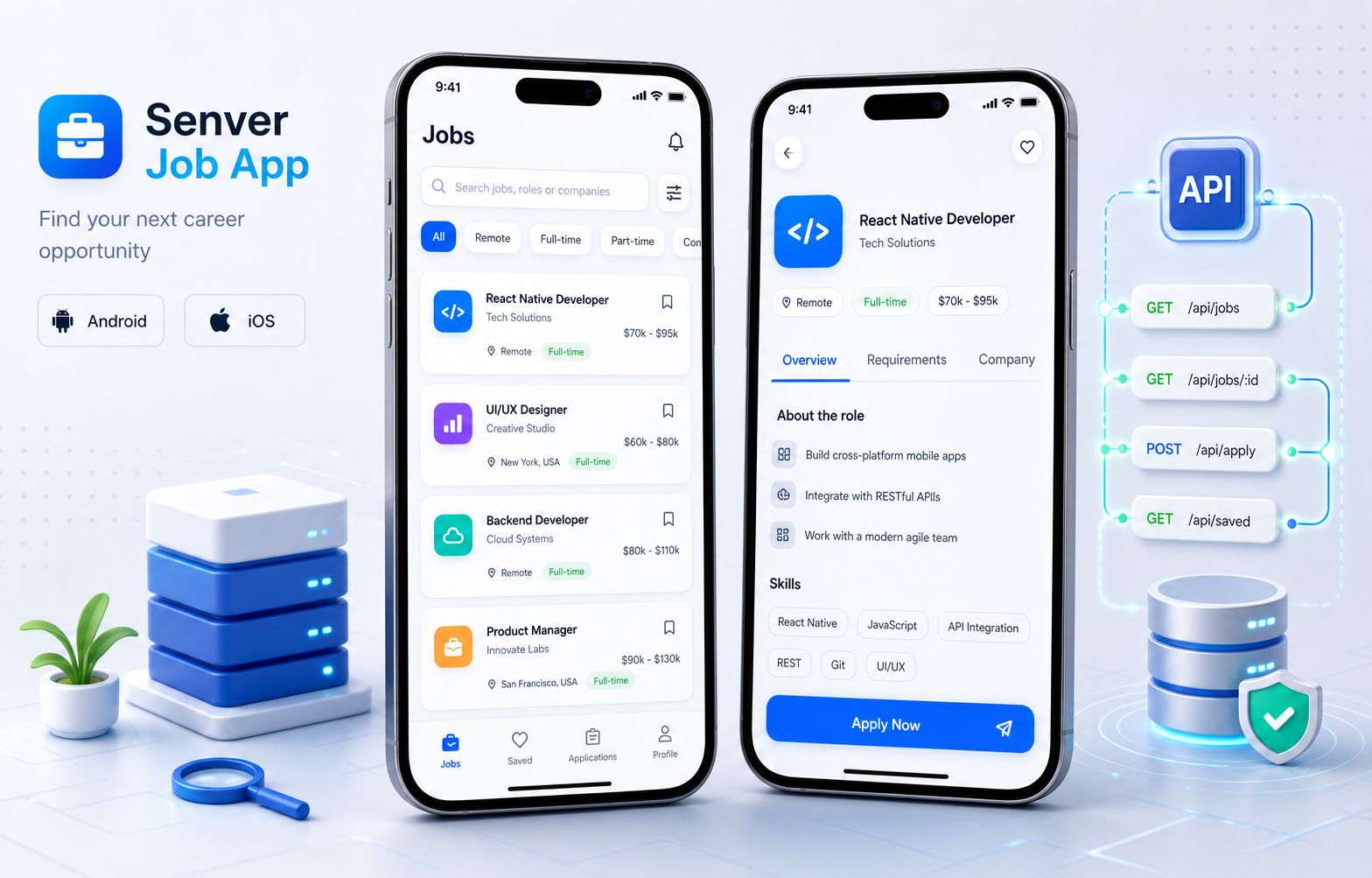 Senver Job App React Native job listing preview