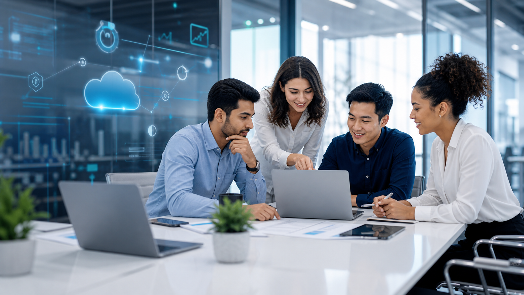UA TechMind team collaborating in a modern technology office